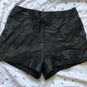 High Waist Black Leather Shorts